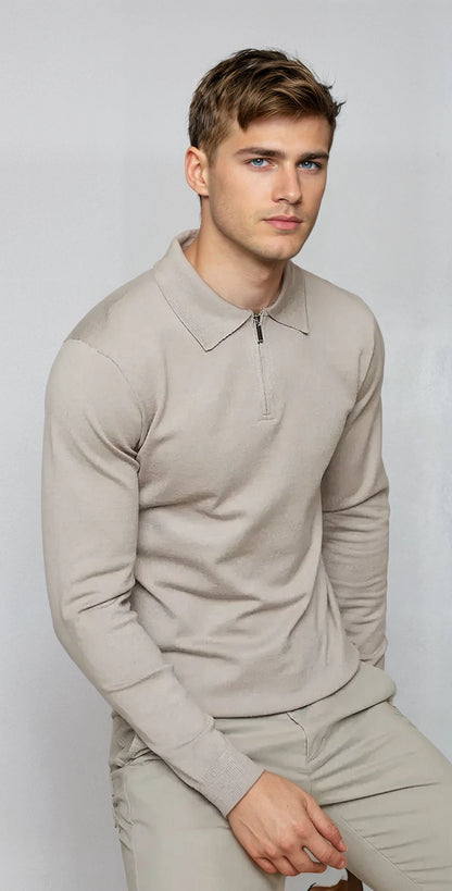 Knitted Long Sleeve Polo